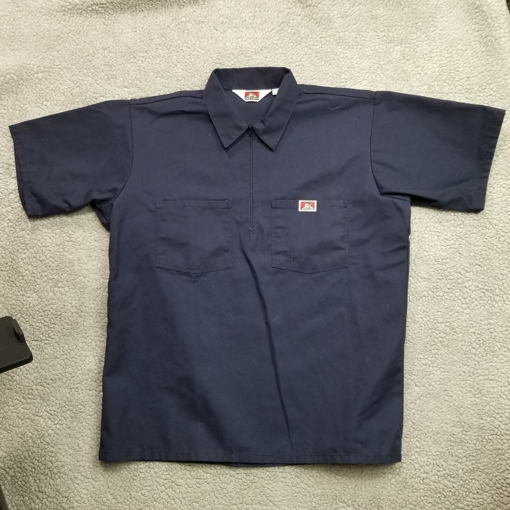 Ben Davis Shirt Mens Large Navy Blue 1/4 Zip Pullover Work